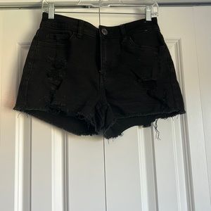 Black Ripped Jean Shorts
